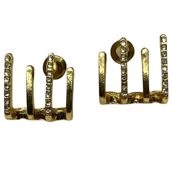 Claw Earrings Gold Tone Crystal Inlay Piereced Post - Picture 1 of 2